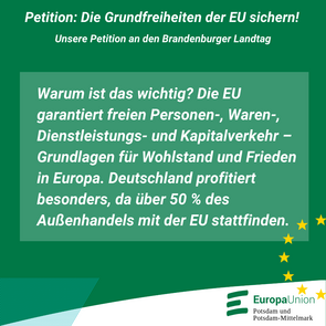 Warum ist das wichtig? Die EU garantiert freien Personen-, Waren-, Dienstleistungs- und Kapitalverkehr – Grundlagen für Wohlstand und Frieden in Europa. Deutschland profitiert besonders, da über 50 % des Außenhandels mit der EU stattfinden.   